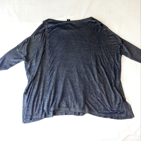 White House Black Market Blue Metallic Knit Top size medium - Picture 2 of 13